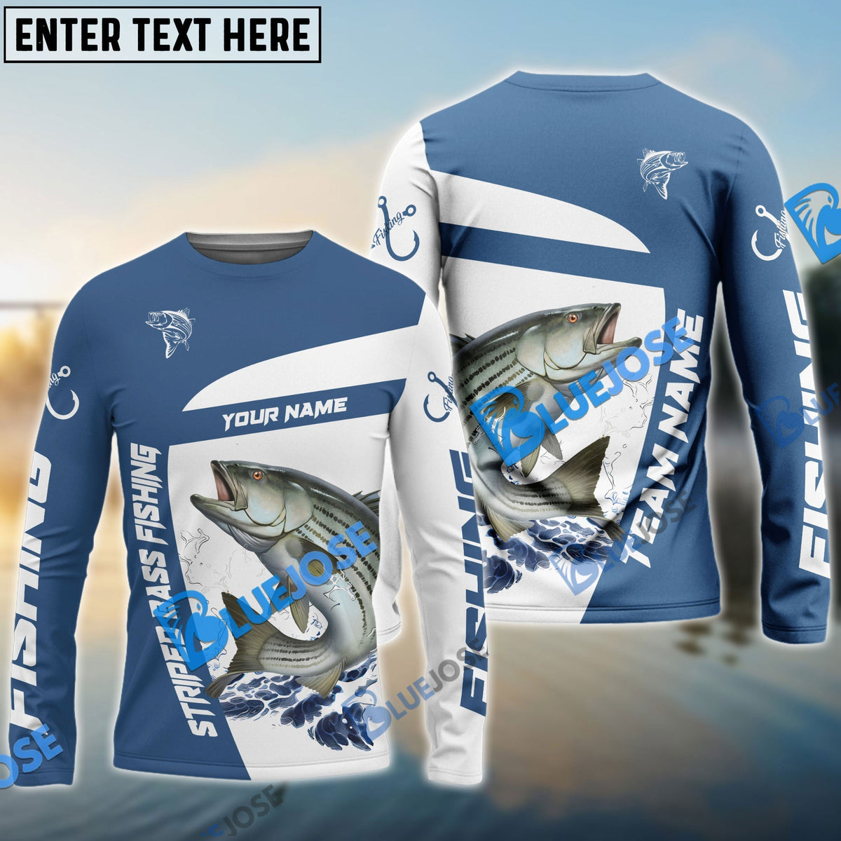 Bluejose Striped Bass Fishing Light Navy Sport Custom Name &amp; Team Name 3D Shirts