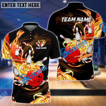 BlueJose Bowling And Pins Breath Of Thunder Flame Customized Name 3D Shirt (4 Colors)