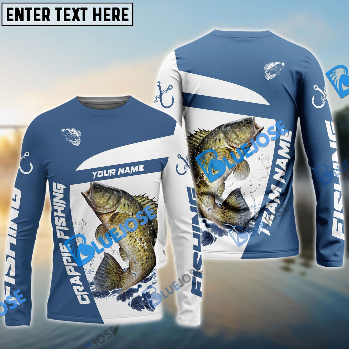 Bluejose Crappie Fishing Light Navy Sport Custom Name &amp; Team Name 3D Shirts