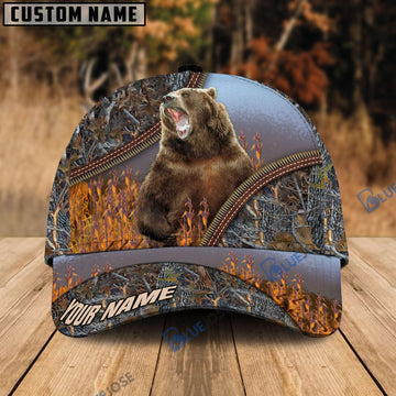 BlueJose Bear Hunting Forest Pattern Personalized Name Cap