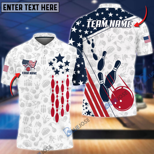 BlueJoses Bowling And Pins Way Of America Customized Name, Team Name 3D Shirt