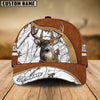 BlueJose Deer Hunting Light Brown Leather Pattern Personalized Name Cap