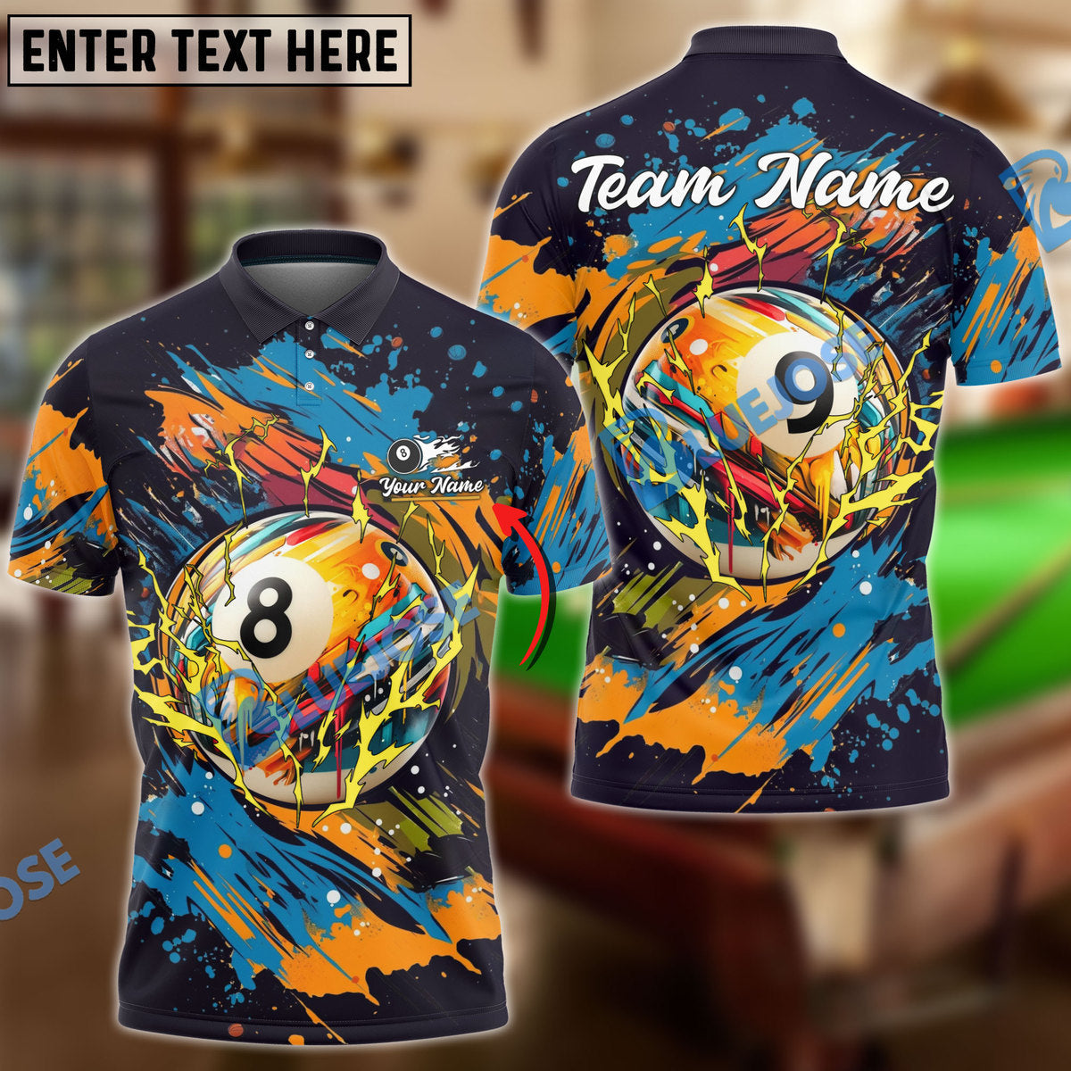 BlueJose Billiard Ball 8 &amp; 9 Graffiti Street Style Personalized Name, Team Name Unisex Shirt