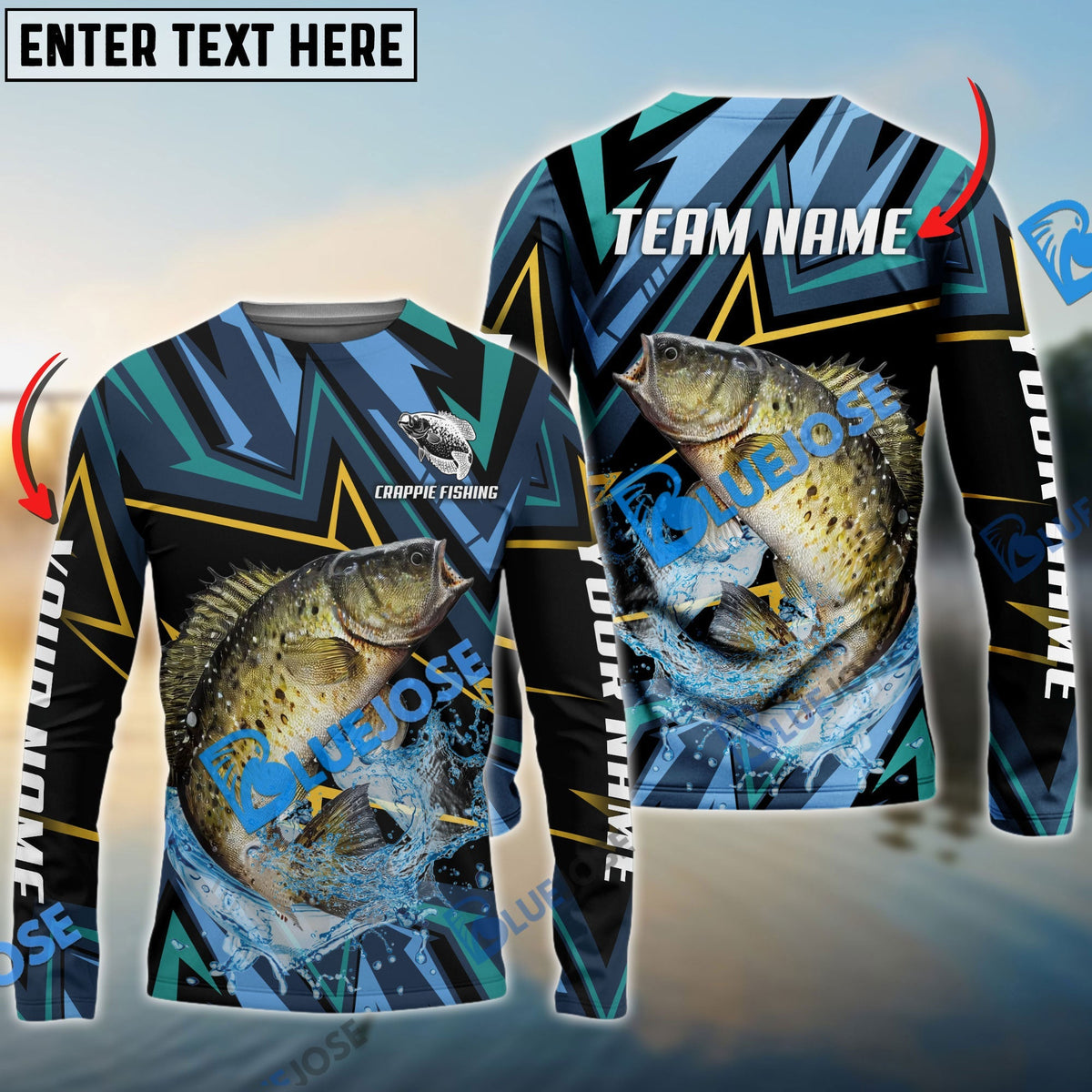 Bluejose Crappie Fishing Lightning Pattern Sport Custom Name &amp; Team Name 3D Shirts