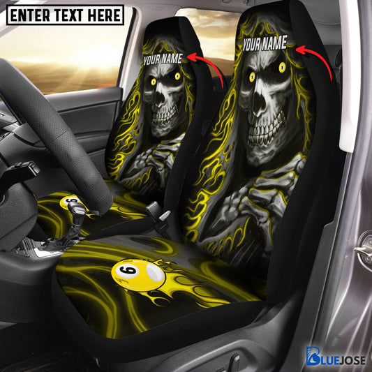 BlueJose 9 Ball Skull Billiard Personalized Name Car Seat Covers (2Pcs)