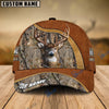 BlueJose Deer Hunting Light Brown Leather Pattern Personalized Name Cap