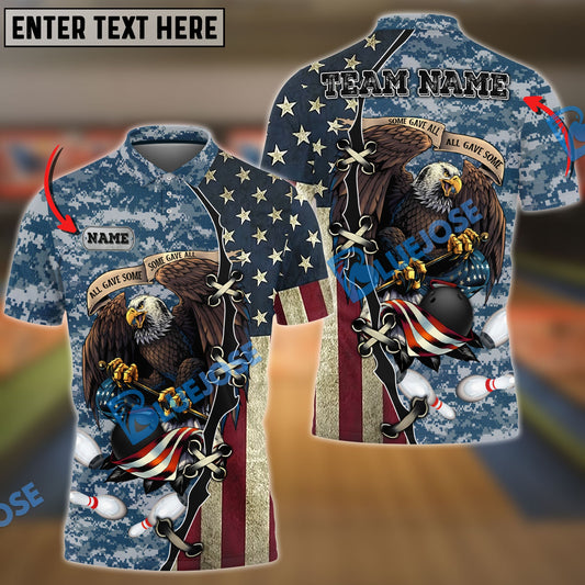 BlueJoses Bowling And Pins Eagles Army Multicolor Customized Name 3D Shirt ( 4 Colors )