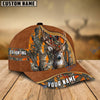 BlueJose Deer Hunting Light Brown Leather Pattern Personalized Name Cap