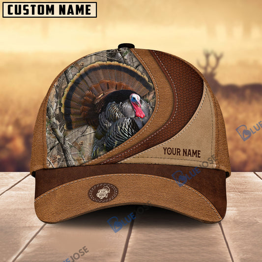 BlueJose Turkey Hunting Brown Leather Pattern Personalized Name Cap (5 Colors)