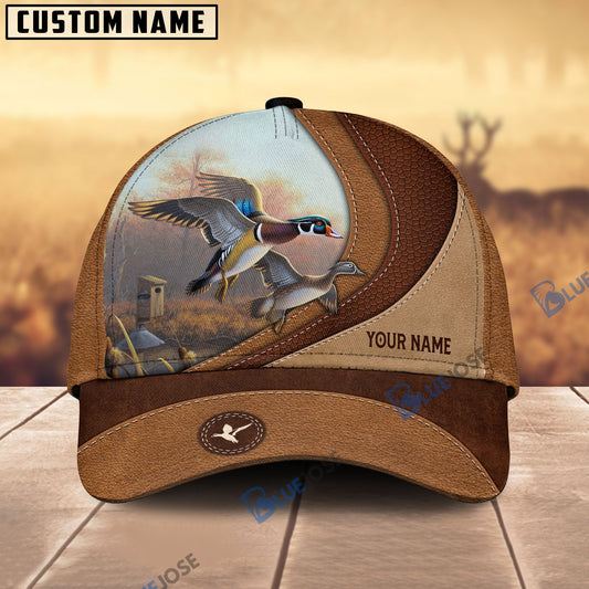 BlueJose Duck Hunting Brown Leather Pattern Personalized Name Cap (5 Colors)