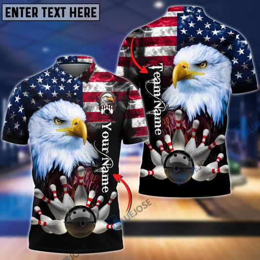 BlueJoses Bowling American Eagle Customized Name, Team Name 3D Shirt