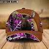 BlueJose Moose Hunting Light Brown Leather Pattern Personalized Name Cap