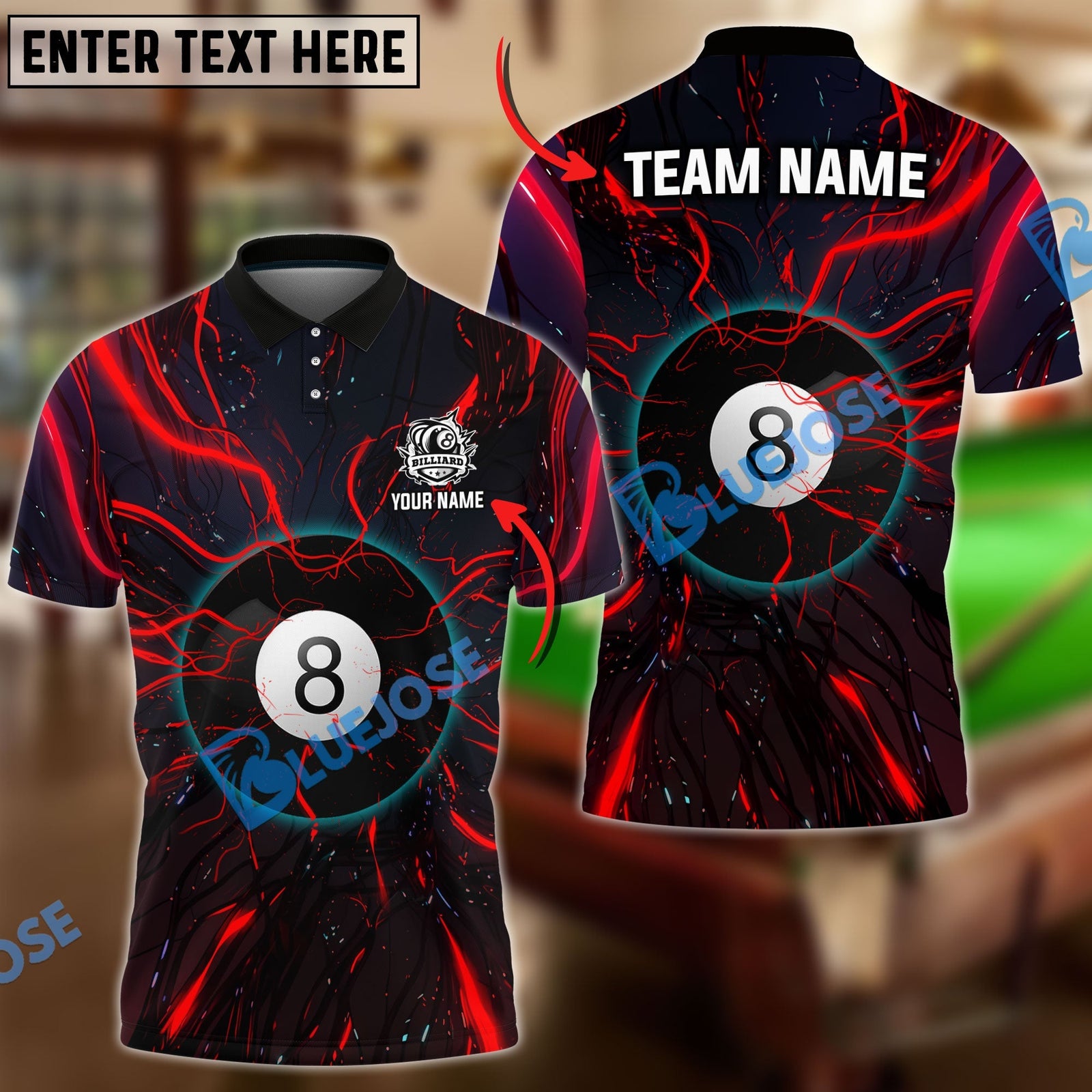 BlueJose Billiards Ball 8 Abstract Tentacle Personalized Name, Team Name Unisex Shirt ( 4 Colors )