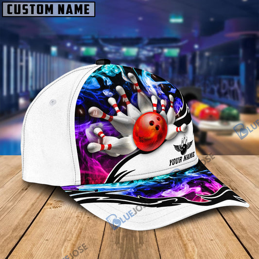 BlueJoses Bowling And Pins Multicoler Smoke Pattern Personalized Name Cap