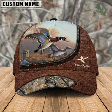 BlueJose Duck Hunting Leather Zip Pattern Personalized Name Cap