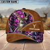 BlueJose Deer Hunting Premium Brown Leather Pattern Personalized Name Cap