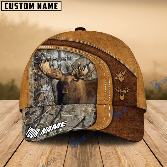 BlueJose Cross America Hunting Moose Leather Pattern Multicolor Personalized Cap (5 Colors)