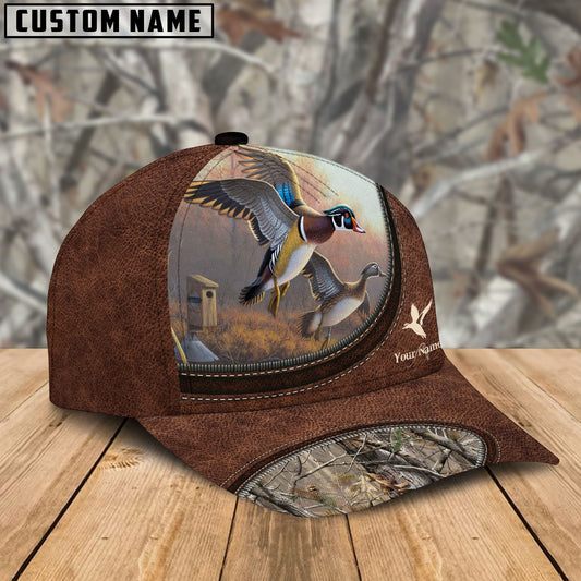 BlueJose Duck Hunting Leather Zip Pattern Personalized Name Cap