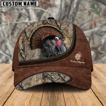 BlueJose Turkey Hunting Leather Zip Pattern Personalized Name Cap