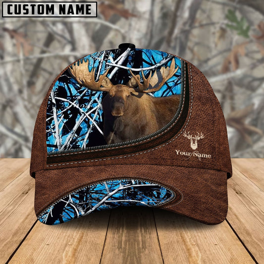 BlueJose Moose Hunting Leather Zip Pattern Personalized Name Cap