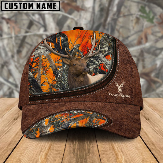 BlueJose Elk Hunting Leather Zip Pattern Personalized Name Cap