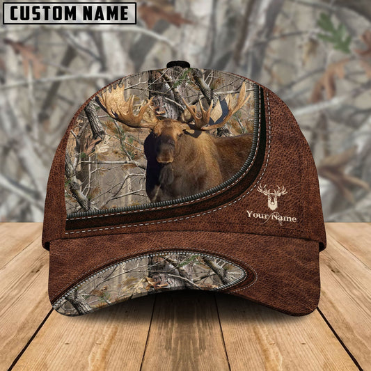 BlueJose Moose Hunting Leather Zip Pattern Personalized Name Cap