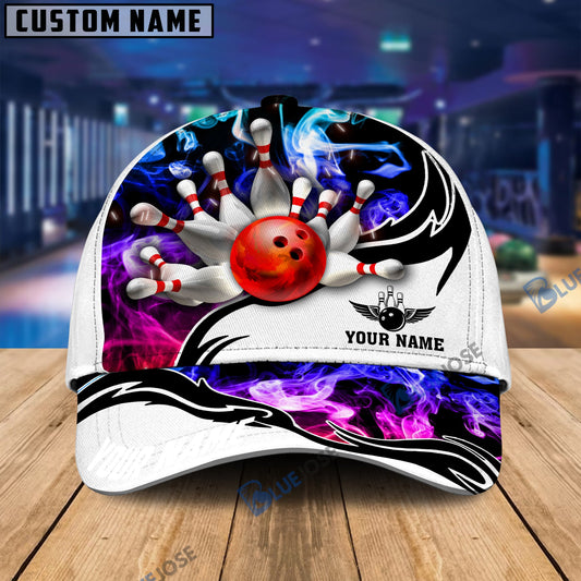 BlueJoses Bowling And Pins Multicoler Smoke Pattern Personalized Name Cap