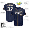 BlueJose Custom Navy White Pinstripe White-Old Gold Authentic Baseball Jersey
