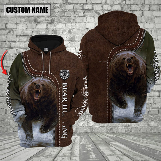 BlueJose Customized Name Bear Hunting Zipper Pattern 3D Shirts