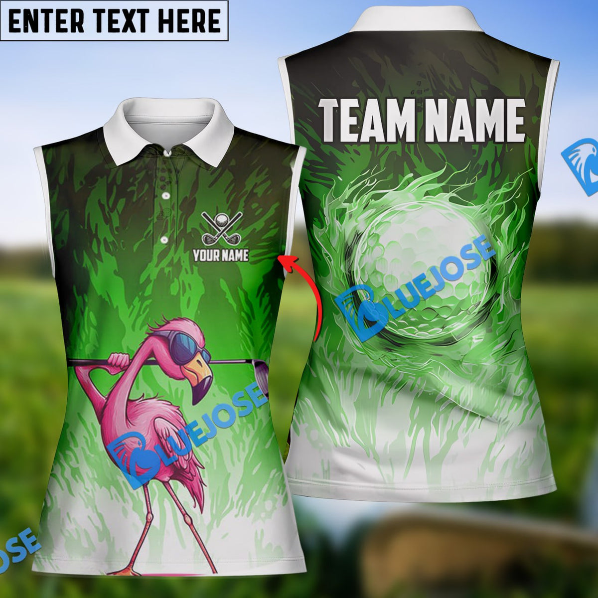 BlueJose Funny Pink Flamingo Golf Polo Shirt, Custom Name &amp; Team Name 3D Shirt