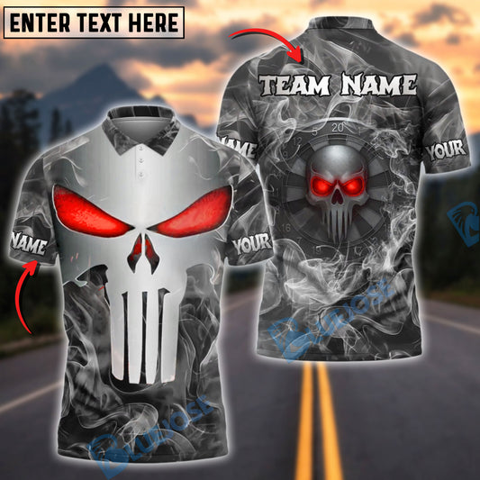BlueJose Darts Punisher Skull Metal Smoke Customized Name, Team Name 3D Shirt (4 Colors)