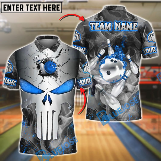 BlueJose Bowling And Pins Punisher Skull Metal Smoke Customized Name, Team Name 3D Shirt (4 Colors)