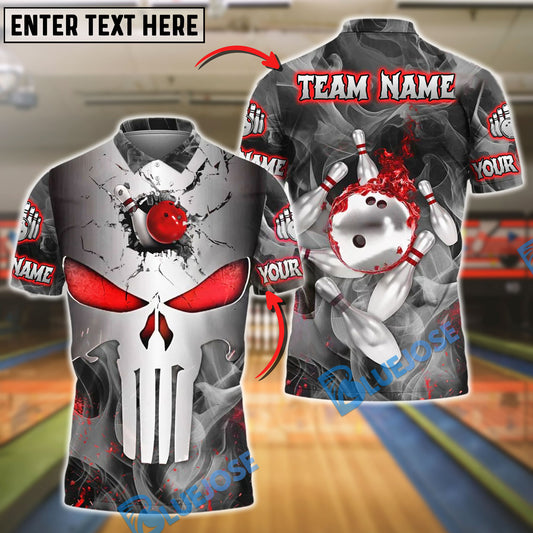 BlueJose Bowling And Pins Punisher Skull Metal Smoke Customized Name, Team Name 3D Shirt (4 Colors)