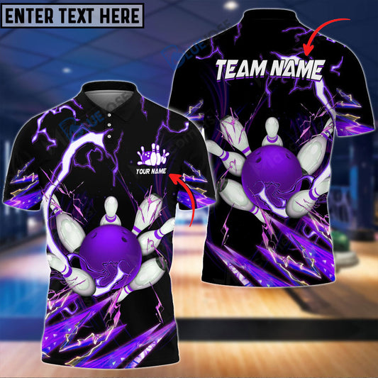 BlueJoses Bowling and Pins Colorful Thunder Power Personalized Name Team Name 3D Shirt (5 Colors), Personalized Shirts For Bowling Players