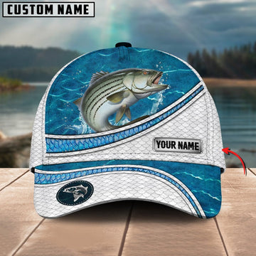 BlueJose Striped Bass Fishing Blue Water Pattern Personalized Cap
