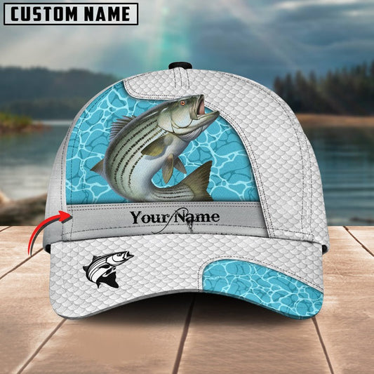 Bluejose Striped Bass Fishing White Blue Water Sport Personalized Cap