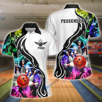 BlueJoses Bowling And Pins Multicolor Smoke Pattern Customized Name 3D Shirt for 19fast66