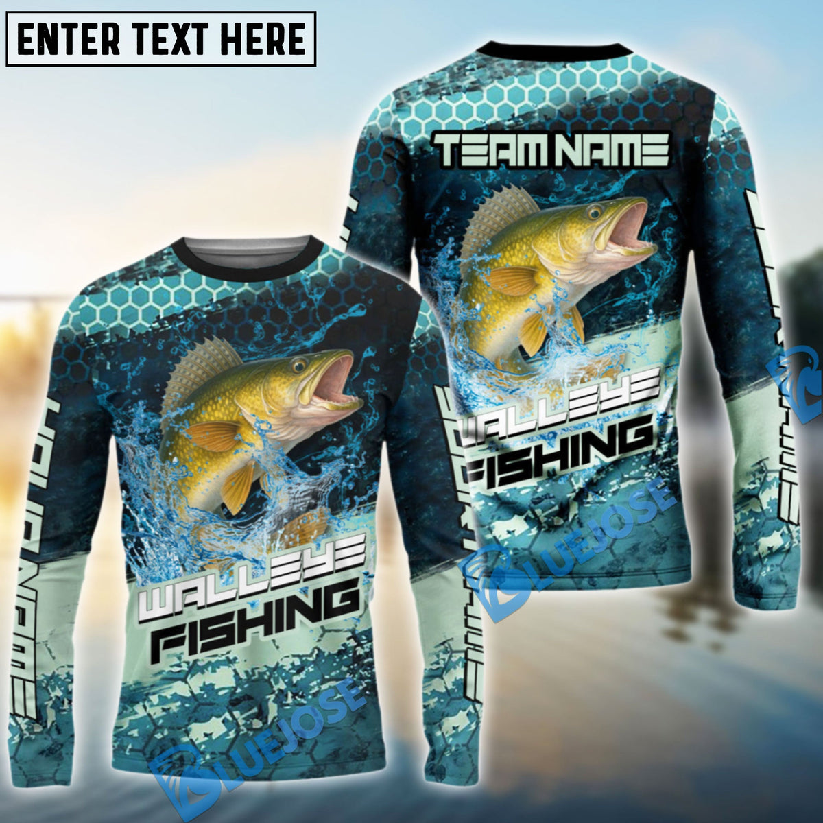 Bluejose Walleye Fishing Aqua Strike Custom Name &amp; Team Name 3D Shirts