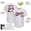 BlueJose Custom White Purple Pinstripe Purple-Gold Authentic Baseball Jersey