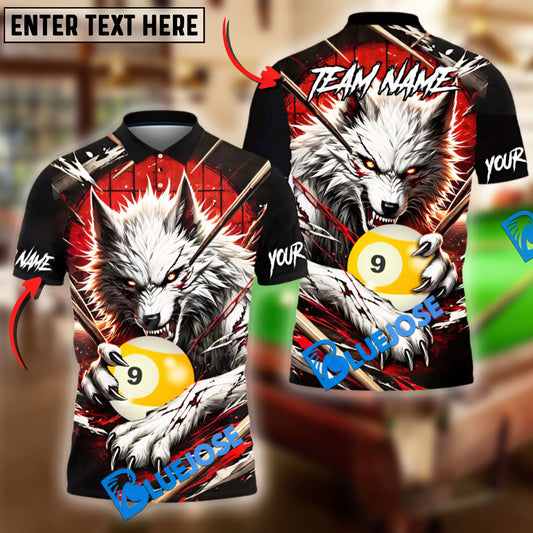 BlueJose Billiards 9 Ball Bloody Wolf Personalized Name, Team Name Unisex Shirt ( 4 Colors )