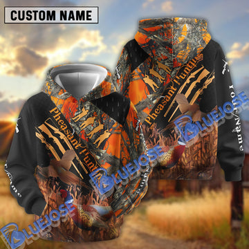 BlueJose Customized Name Pheasant Hunting Orange Camo 3D Shirt